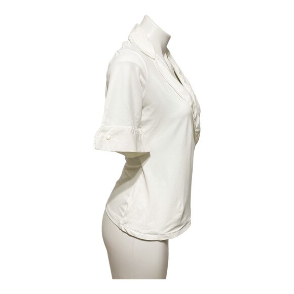 Anne Fontaine Size 4 White Faux Wrap 1/2 Sleeve Peroline Jersey Blouse - Picture 3 of 7